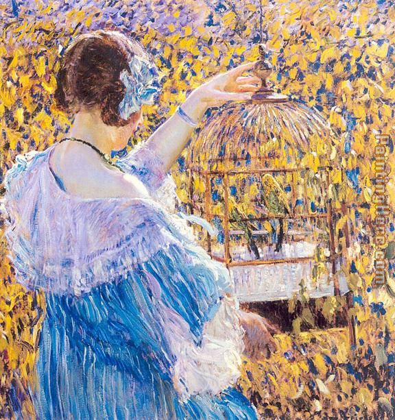 the birdcage painting - Frederick Carl Frieseke the birdcage art painting